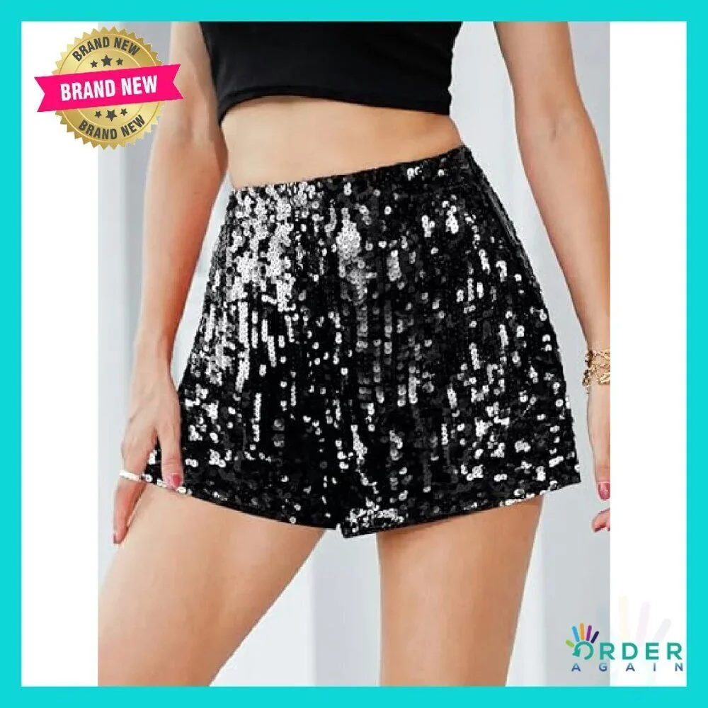 Sequin High Waisted Shorts Sparkly Stretchy Party Night Out Glam
